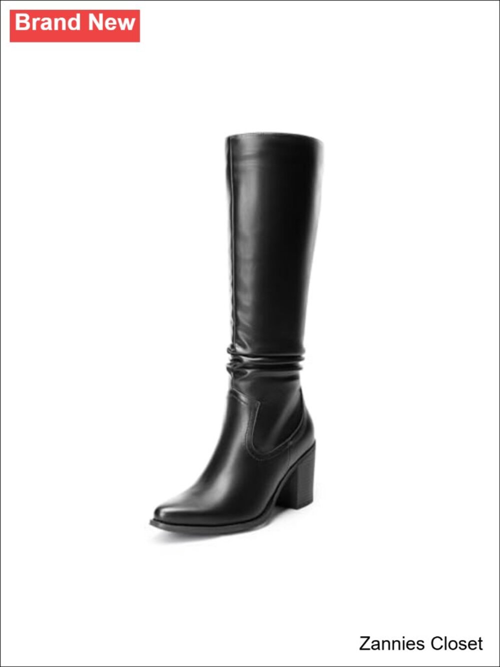 ✨ DREAM PAIRS Women's Slouchy Knee-High Faux Leather Chunky Heel Boots Pointed